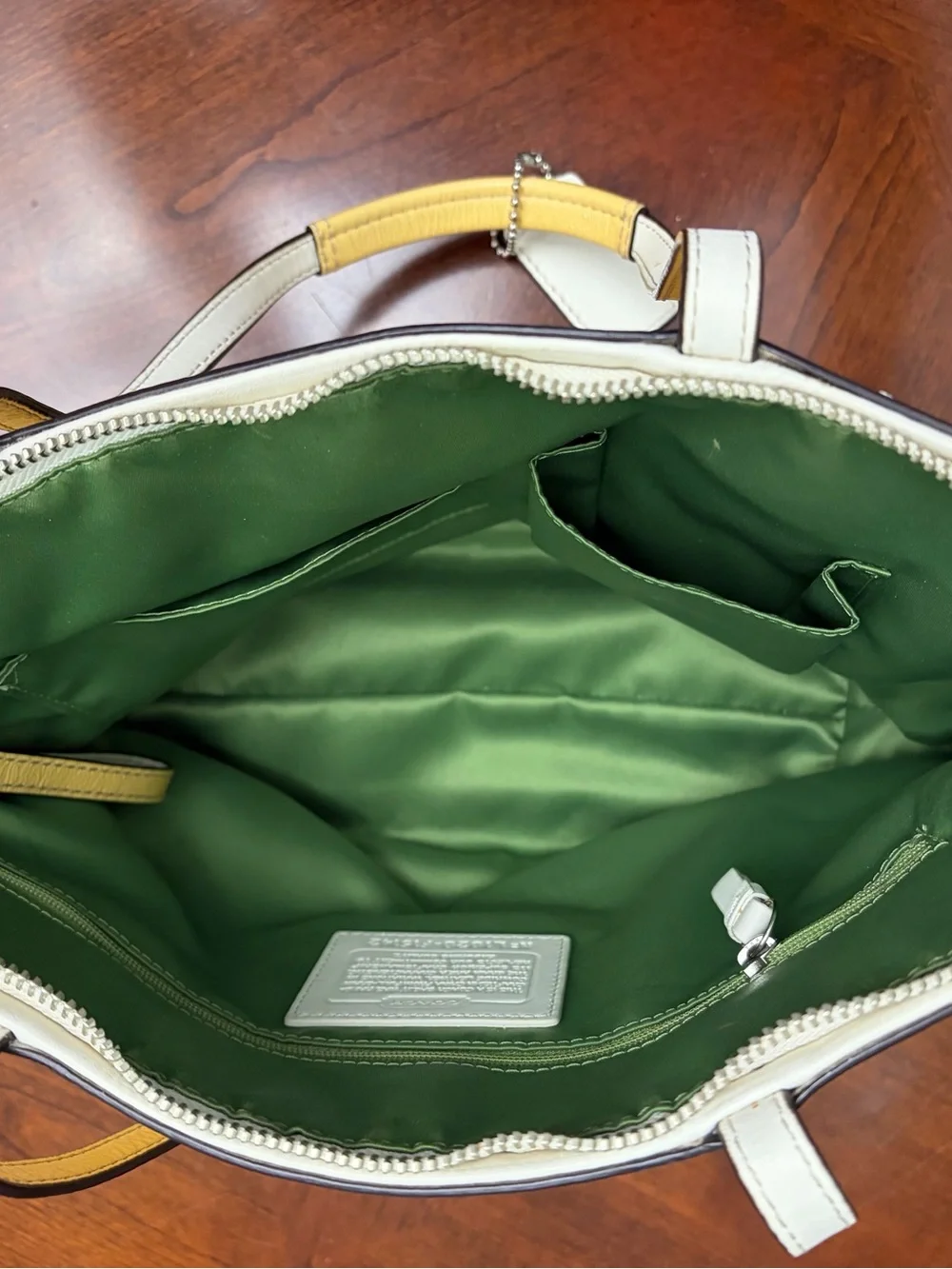 Coach Yellow Leather Tote with Contrast Trim and Medallion
